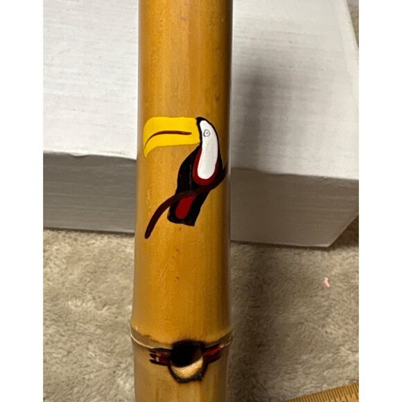 Bamboo Flute With Toucan Design & Six Finger Holes 13.5" Handcrafted - Picture 4 of 10